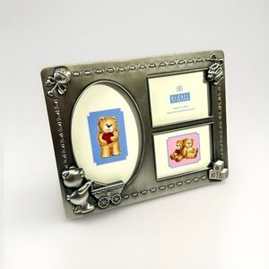 BURNES OF BOSTON Vtg Metal Picture Photo Frame Pewter 2001 Baby Decor Bear 8x6‎